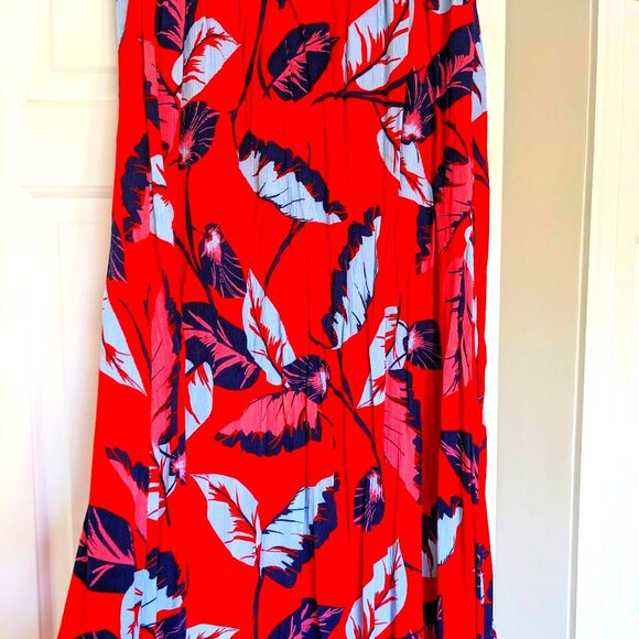Express Red Tropical Faux Wrap Maxi High Low Skirt - Picture 1 of 5